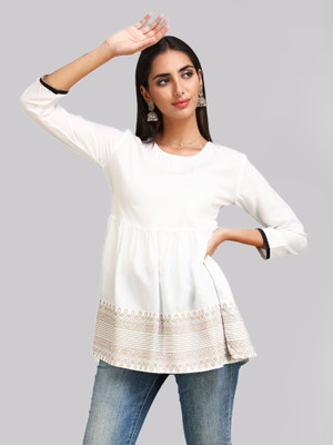 SGRF Casual Printed Women White Top