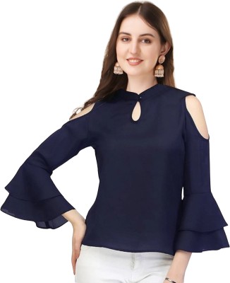 F Plus fashion Party Solid Women Blue Top