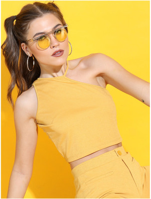 Tokyo Talkies Party Solid Women Yellow Top