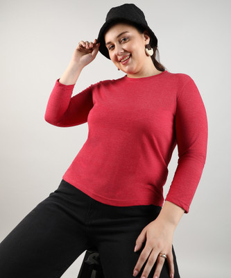 Instafab Plus Casual Solid Women Red Top