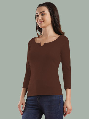 Kashonaa Casual Solid Women Brown Top