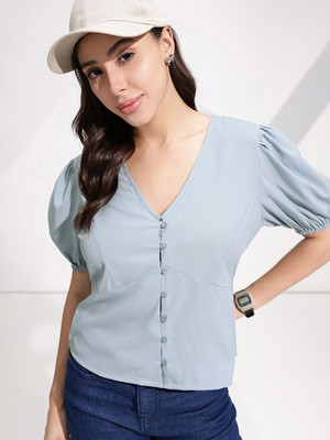 encore by INVICTUS Casual Solid Women Blue Top