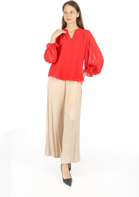 Fuegobella Casual Solid Women Red Top