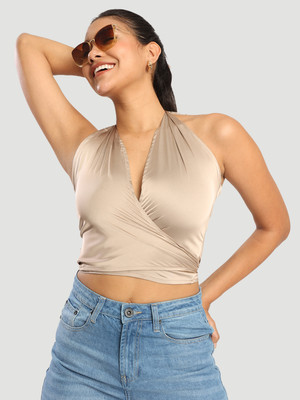 Bene Kleed Casual Solid Women Beige Top