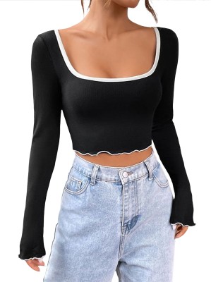 SWEVENFASHION Casual Solid Women Black Top