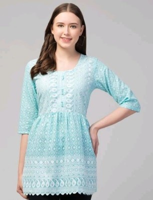 Anashra Casual Embroidered Women Light Blue, White Top