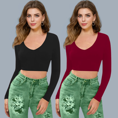 Kashonaa Casual Solid Women Maroon Top