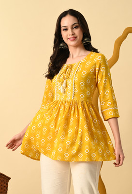 METAFAB Women Embroidered Flared Kurta(Yellow)