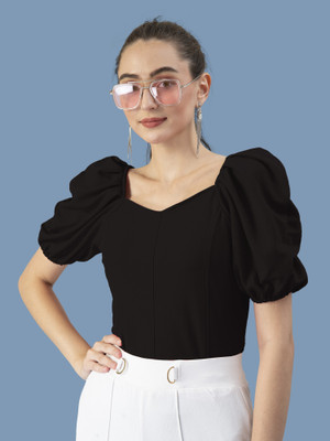 Kashonaa Casual Solid Women Black Top