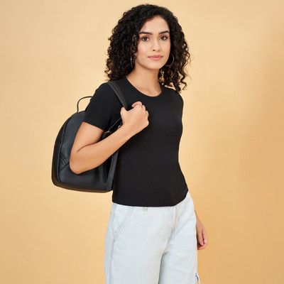 PEOPLE Casual Solid Women Black Top