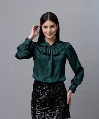 PURYS Casual Solid Women Dark Green Top