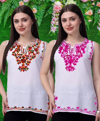 aakrushi Casual Embroidered Women Multicolor, Pink Top