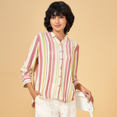 Honey By Pantaloons Women Striped Casual Orange Shirt