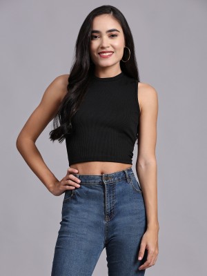 AmbeSilkMill Casual Solid Women Black Top