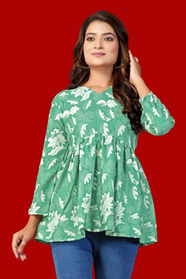 MANIJAYFAB Party Printed Women Green Top