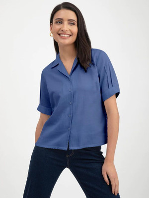 Mirana Casual Solid Women Blue Top