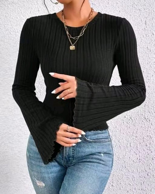 Heilig Casual Self Design Women Black Top