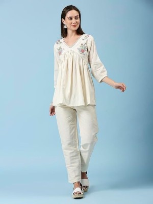 Laxminath Casual Embroidered Women White Top