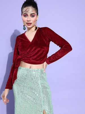 ANVI Be Yourself Casual Solid Women Maroon Top