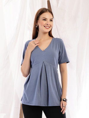 Zelena Casual Solid Women Blue Top