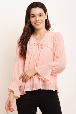 Zara Queen Casual Self Design Women Pink Top