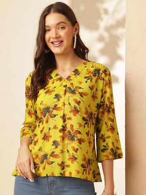 ANOUK Casual Floral Print Women Yellow Top
