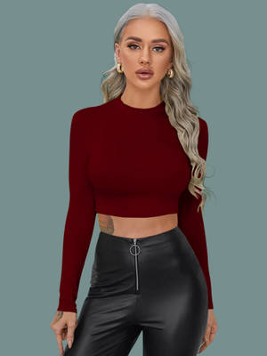 Dream Beauty Fashion Casual Solid Women Maroon Top