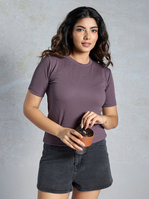 EKASYA Casual Solid Women Purple Top