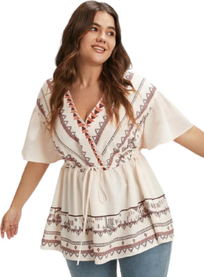 MANKSH Party Printed Women White, Brown, Orange Top