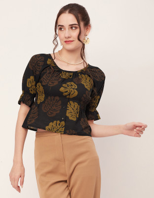 moomaya Casual Printed Women Black, Green, Brown Top