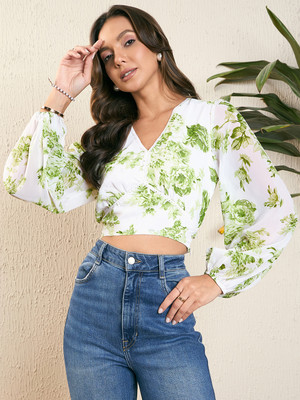KIBO Casual Printed Women Green Top