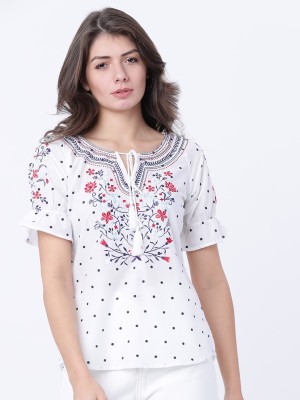 Tokyo Talkies Casual Short Sleeve Printed Women Multicolor Top