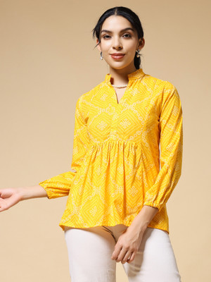 Istyle Can Casual Printed Women Yellow Top