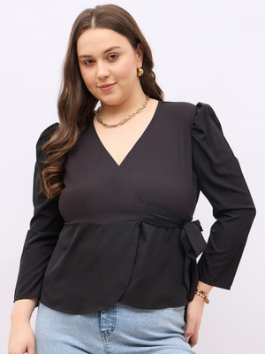 Berrylush Curve Casual Printed Women Black Top