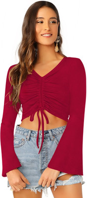 Shoponbit Casual Solid Women Maroon Top