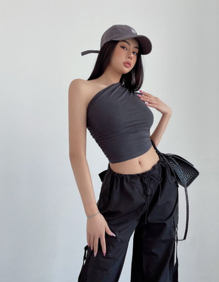 OUTZIDR Casual Solid Women Black Top
