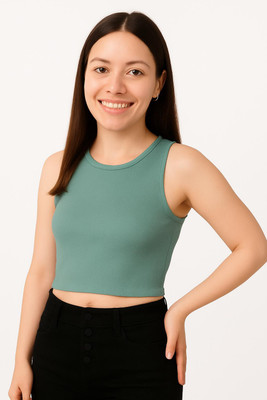 LILASTEX Casual Self Design Women Dark Green Top