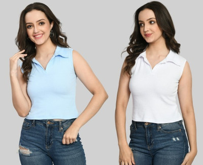 GLADLY Casual Solid Women Light Blue, White Top