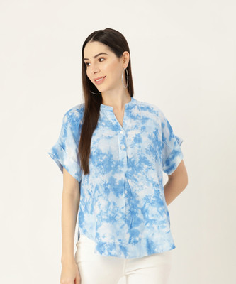 maaesa Casual Tie & Dye Women Blue Top