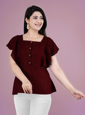 Anshara Fashion Casual Solid Women Maroon Top