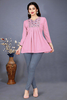 MAPRI Casual Embroidered Women Purple Top