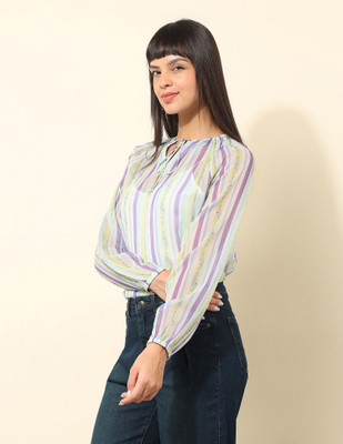 U.S. POLO ASSN. Casual Striped Women Multicolor Top