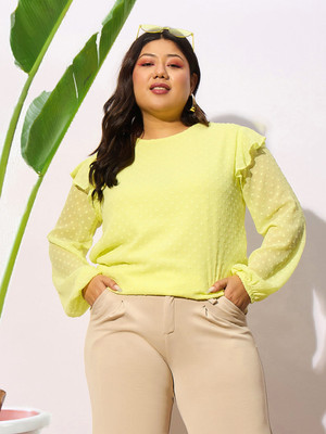 SASSAFRAS Curve Casual Self Design Women Yellow Top