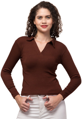 MISS DESIRE Casual Solid Women Brown Top