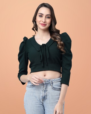 HASMI TRENDZ Casual Self Design Women Dark Green Top