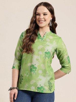 rimi Casual Floral Print, Printed Women Green Top
