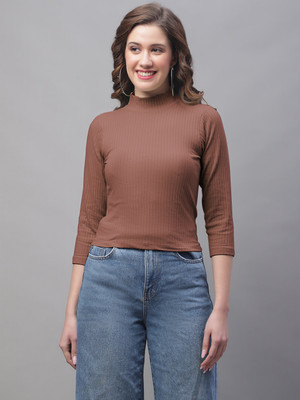 FRISKERS Casual Self Design Women Brown Top