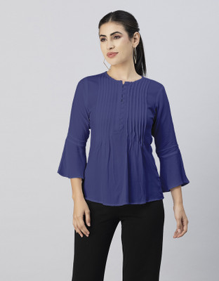 moomaya Casual Solid Women Blue Top