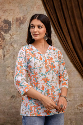 VASANT APPAREL Women Printed Flared Kurta(Orange)