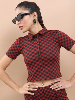 Tokyo Talkies Casual Checkered Women Black, Maroon Top